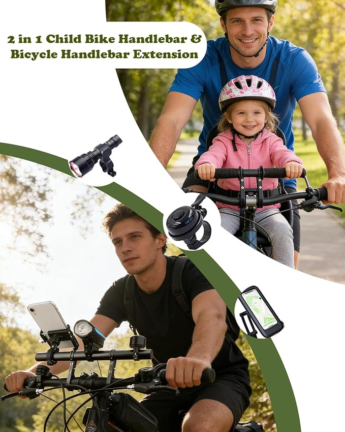 HANEVEAR Kids Bike Handlebars Extender, 2 in 1 Child Bike Handlebar & Bicycle Handlebar Extension, 11.8" MTB Bracket Accessories for Mountain Bike BMX Cycling, Fit 25-32mm Bars Caliber