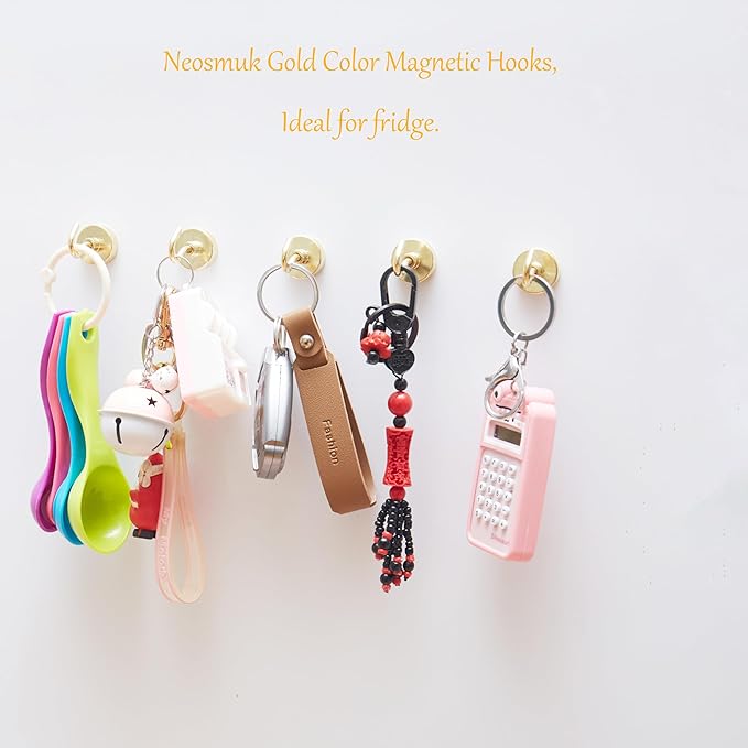 Neosmuk Magnetic Hooks, Heavy Duty 40lb+ Strong Magnet Hook for Cruise Cabins, Cruise Ship Essentials for Hanging, Metal Wall Refrigerator Hangers (Gold, 10 Pack)