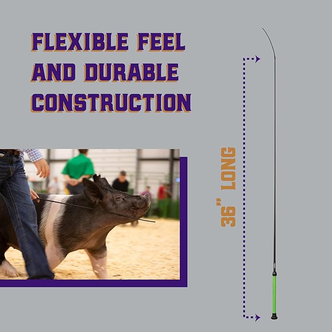Weaver Livestock Basic Pig Show Whip, Hog Livestock Whip with Braided Nylon Handle, Leather Popper, Lightweight Braided Shaft