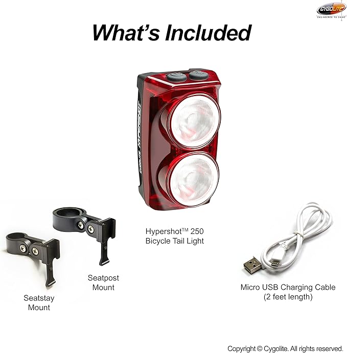 Cygolite Hypershot 350 Lumen Bike Tail Light– 7 Night & Daytime Modes–User Adjustable Flash Speeds- Compact & Durable–IP64 Water Resistant–Saddle Rail Mount Version–USB Rechargeable