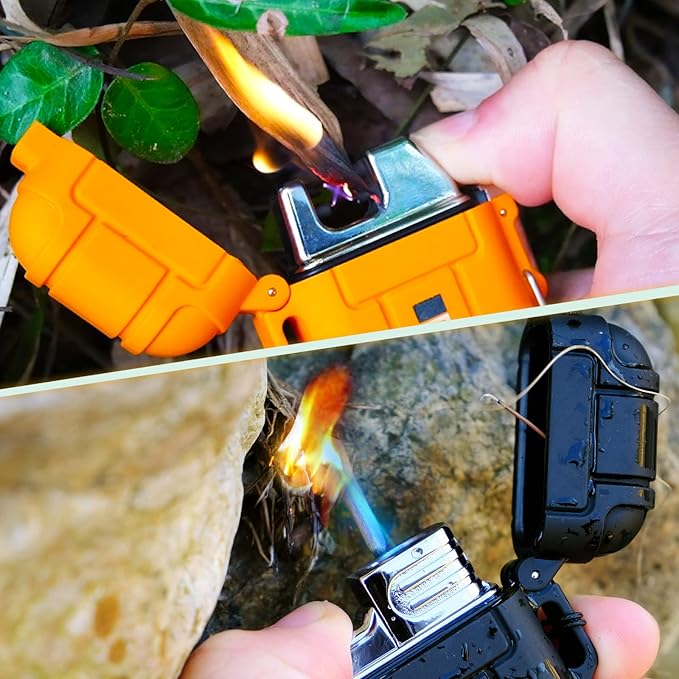 防水ライター 2個セット、アウトドア向け防風トーチライター、デュアルアークブタン電気ライター、USB充電式ライター、無炎プラズマライター、キャンプ・ハイキング・アドベンチャー・サバイバル・タクティカルギア