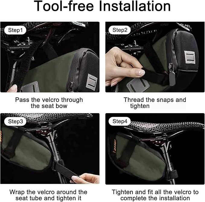 ENLEE Road Bike Saddle Bag, Waterproof Bike Seat Bag with Independent Small Item Partitions, Green Wedge Reflective Bicycle Storage Pouch Under Seat for Mountain/Road/Gravel Bikes, Small Size