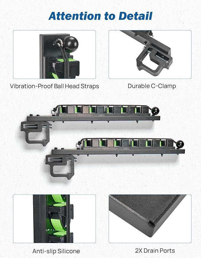 JOYTUTUS Truck Bed Fishing Rod Holder | 6-Rod Capacity | Secure Clamp-On Design | Fits Truck Bed & Boats | Horizontally or Vertically Place