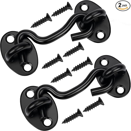 Rainspire (2 Pack) 3 Inch Privacy Hook and Eye Latch for Barn Door, Stainless Steel Gate Latch Barn Door Lock Cabin Hooks for Gate Shutters Window Slide Barn Shed Cabinet Bathroom, Black