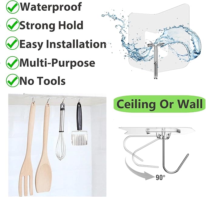Heavy Duty Adhesive Hooks 24 Pack - Holds 15 lbs, No Drill Stick Plastic Hook Hangers for Hanging Towel Shower Bathroom, Kitchen, Cabinet - Strong Wall Hanger for Ornaments, Apartment Bedroom