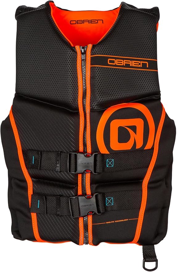 O'Brien Flex V-Back ライフジャケット – 沿岸警備隊承認済み大人用ライフベスト、フレックスフィットデザイン、軽量フォーム、フロントジップクロージャー、ウォータースポーツ、ボート、ジェットスキー用
