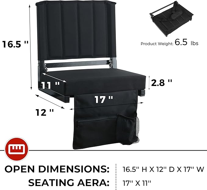 SPORT BEATS Stadium Seats with Back Support Bleacher Chairs with Back and Cushion Thick Padded Bleacher Seats Includes Shoulder Strap Black 2pcs Standard