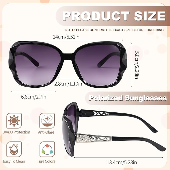 DragonflyDreams 4 Pcs Women Large Sunglasses, UV 400 Glasses Oversized Classic Trend Ladies Sunglasses Sparkling Large Frame