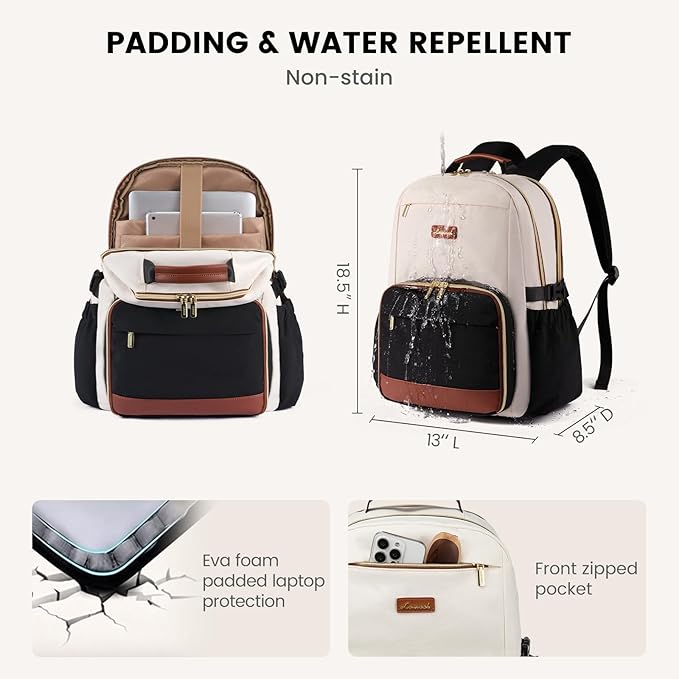 LOVEVOOK Lunch Backpack with Lunch Compartment,17 Inch Laptop Work Travel Insulated Cooler Backpack, Waterproof College Teacher Lunch Bag with Tumbler Holder,Gifts for Men Women,Beige-Nude-Logam plum