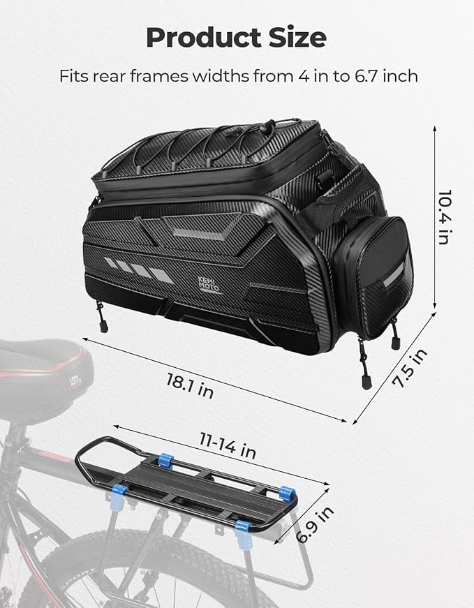 KEMIMOTO Ebike Battery Bag Bike Bags for Rear Rack, 40L Hard Shell Bag with Waterproof Cover, Ebike Trunk Bicycle Seat Pannier for Commuter Travel Outdoor