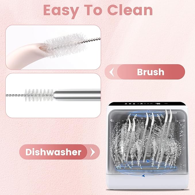 OUTXE Anti Wrinkle Straw 6 Pcs, Flat Wide Drinking Straw for Stanley& Yeti& Owala, Reusable Wrinkle Free Long Stainless Steel Metal Straw for Lip with Cleaning Brush and Carrying Bag