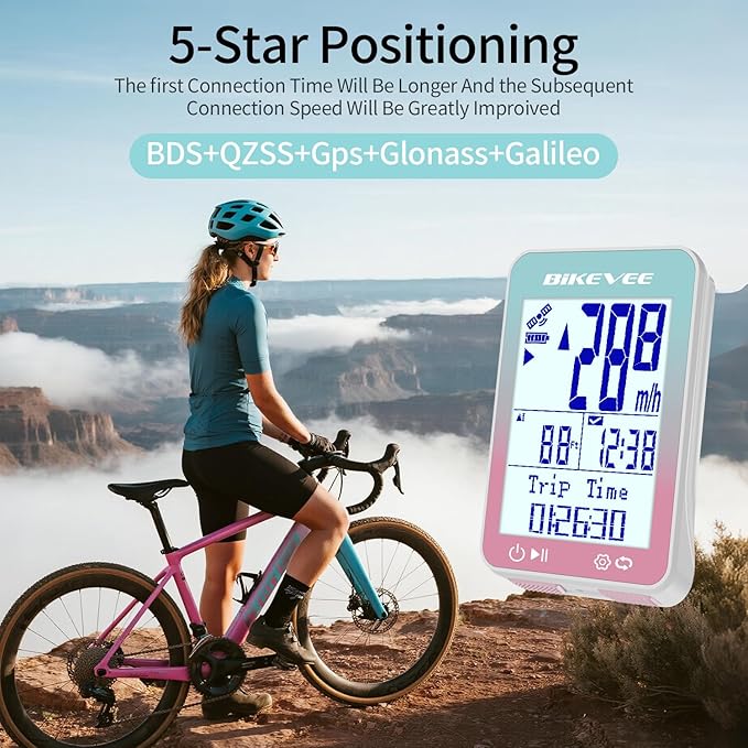GPS Bike Computer Wireless Bicycle Speedometer Odometer 9 Languages Auto Backlight Auto Start Stop IPX7 Waterproof 2.4 Inch LCD Supports MPH KMH