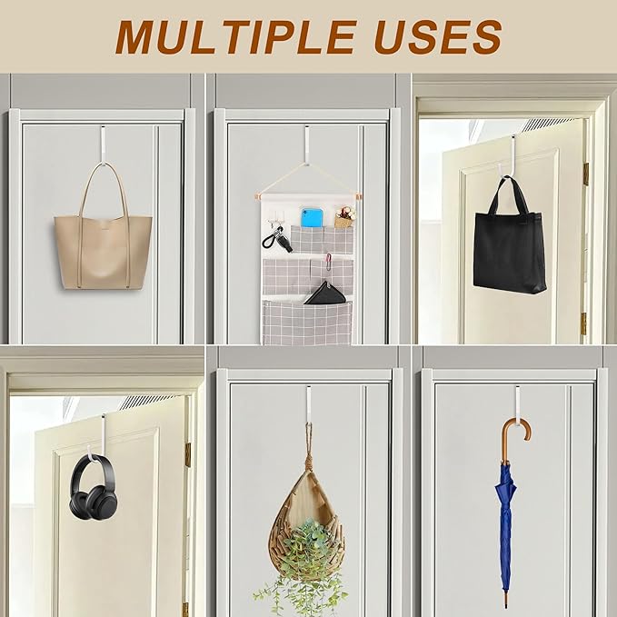 Over The Door Hooks 4 Pack – Rubber Coated Door Hanger for Hanging Clothes, Coats, Towels, Bags – No Drill Over The Door Towel Rack, Hooks for Hanging, Dorm Essentials, Closet Organizer