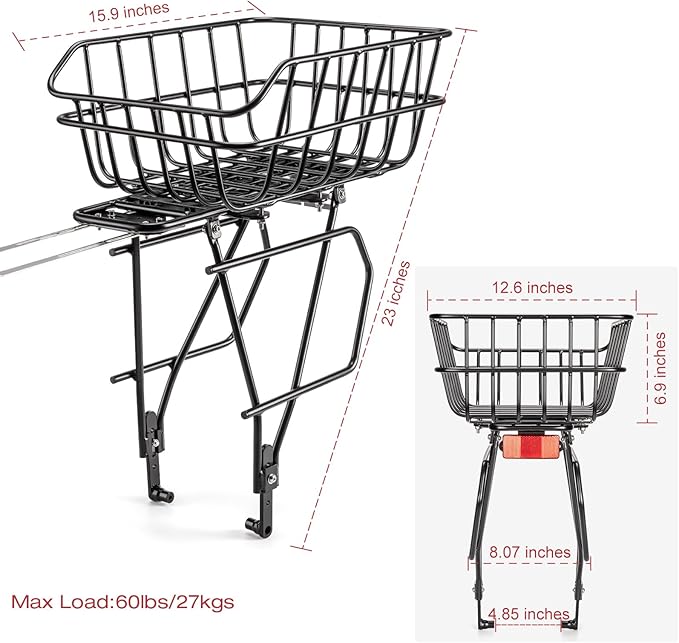 CXWXC Rear Bike Rack with Basket - Bike Cargo Rack for Disc Brake/Non-Disc Brake Mount - Bicycle Pannier Rack, Touring Carrier Rack fit 26”-29” and 700c