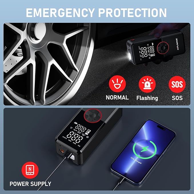 Tire Inflator Portable Air Compressor,150PSI Faster Inflation Cordless Tire Air Pump with Digital Gauge,Auto Shut-Off,LED Light,Electric Air Pump for Car Tires,SUV, Motorcycle, Bike, Balls