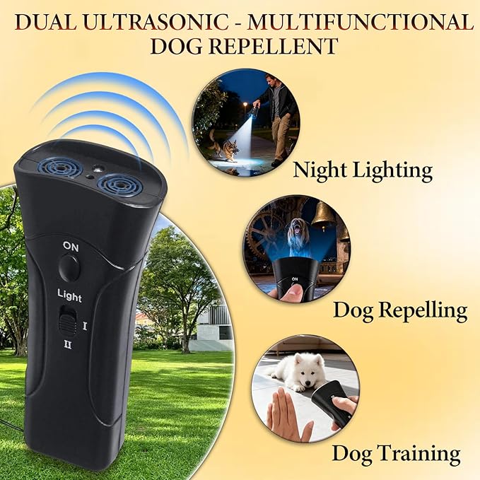 New Ultrasonic Pet Trainer,Pet Training Tool with Light,Ultrasonic Dog Bark Deterrent & Trainer - Stop Excessive Barking,Bark Deterrent Device,Compact Bark Control for Dogs,3 Training Modes