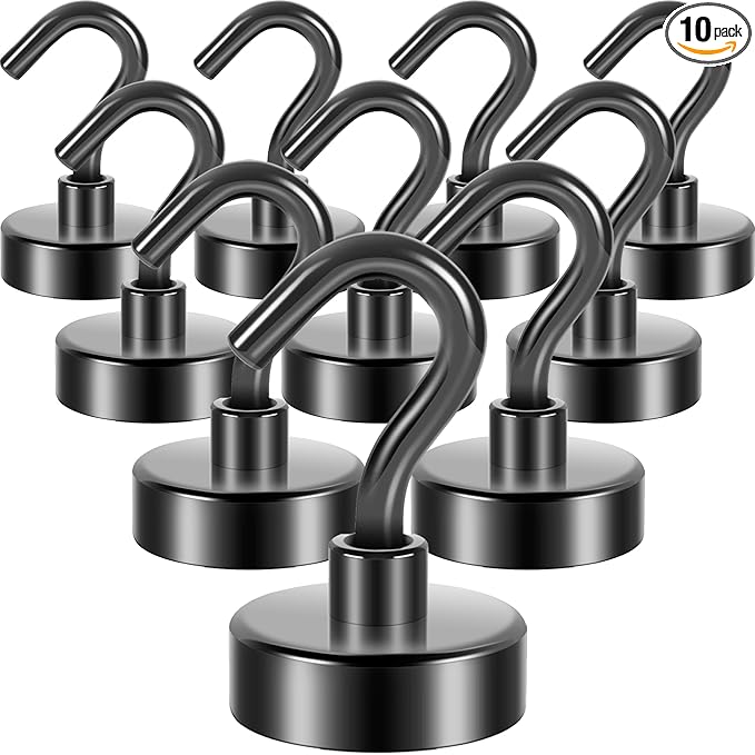 Neosmuk Magnetic Hooks, Heavy Duty 40lb+ Strong Magnet Hook for Cruise Cabins, Cruise Ship Essentials for Hanging, Metal Wall Refrigerator Hangers (Grey, 10 Pack)