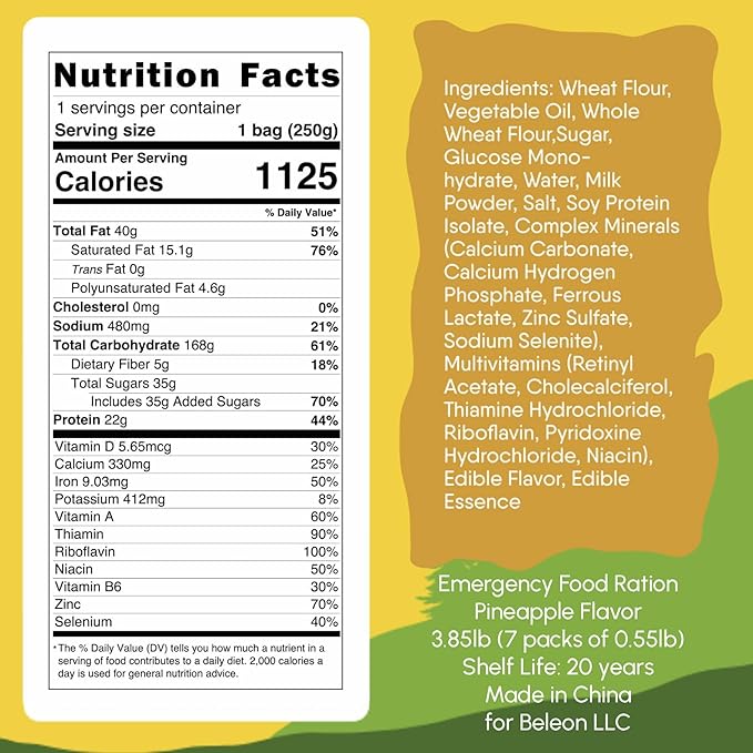 Emergency Food Supply - Pineapple Survival Ration - 20 Years Shelf Life - 7 Days