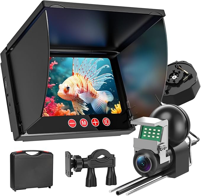 Underwater Fishing Camera,1080P Portable Fish Finder with 5" Waterproof IPS Screen,220° Ultra-Wide Ice Fishing Camera with 12 IR LED Night Vision,10000mAh Battery&100FT Cable for Boat, Lake & Kayak