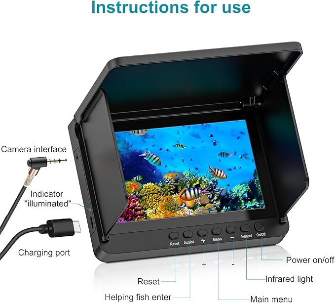 Underwater Fishing Camera, 5 Inch IPS LCD Screen Fishing Camera w/Infrared Night Vision, 6000mAh Ice Fishing Camera, Portable Fish Finder w/100ft Cable for Ice Lake Boat Kayak Fishing