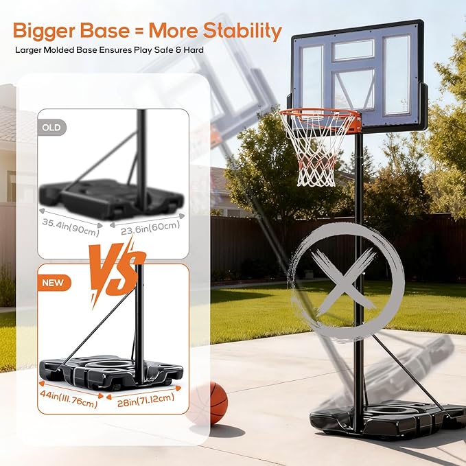 Portable Basketball Hoop Outdoor, Adjustable Basketball Hoops Goal System Shatterproof Backboard, Shock Absorbent Rim, Fillable Base for Swimming Pool/Backyard/Driveway