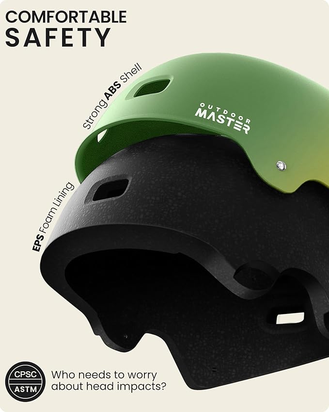 OutdoorMaster スケートボード サイクリング ヘルメット - 取り外し可能なライナー2枚付き 通気性 多用途 スポーツ スクーター ローラースケート インラインスケート ローラーブレード 子供 ユース 大人用