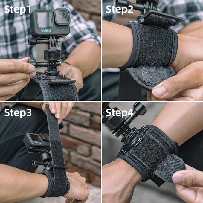 Wrist Strap Mount with Quick Release Adapter Compatible with GoPro Hero 13/12/11/10/9/8/7//6/5 Black,DJI Osmo Action 5 pro/4/3/2,Insta 360 ONE R,AKASO/Campark and More