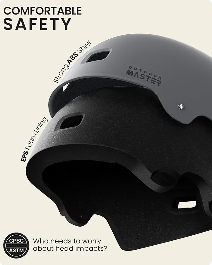 OutdoorMaster Skateboard Cycling Helmet-Beetles Snug,Bike Helmet for Adults, Youth & Kids-Two Removable Liners Ventilation Multi-Sport Commuter Scooter Roller Skate Inline Skating Longboard