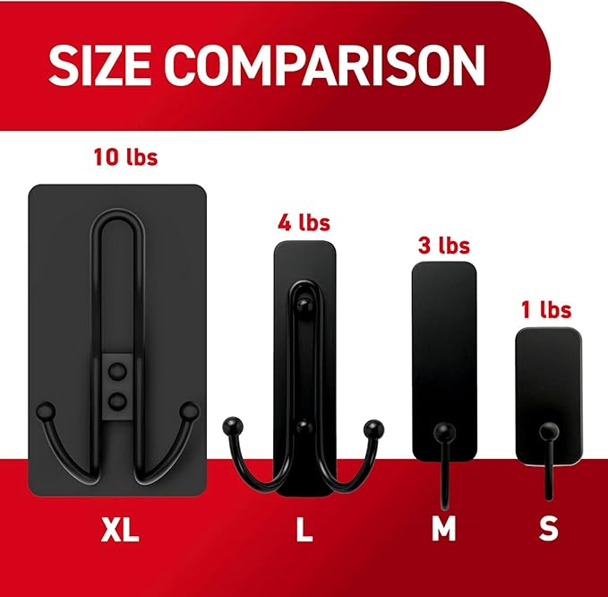 Command X-Large Matte Black Triple Hook, 2 Hooks, 6 Strips, Damage-Free Hanging with Adhesive Strips, No Tools Wall Hook for Hanging Decorations in Living Spaces