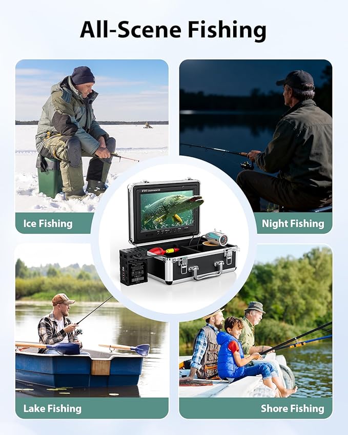 Eyoyo 水中釣りカメラ ポータブルビデオ魚群探知機 9インチ液晶モニター 1000TVL 防水カメラ 水中DVRビデオフィッシュカム 30mケーブル 12個のIR赤外線ライト アイスフィッシング、ボートフィッシング、湖での釣りに対応