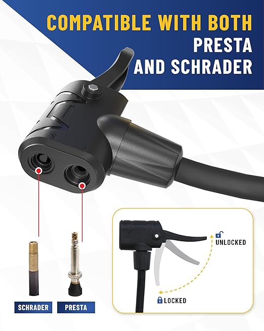 GERCHWAY Presta Valve Air Chuck – Digital Bike Tire Inflator with Pressure Gauge – Schrader to Presta Valve Adapter for Air Compressor