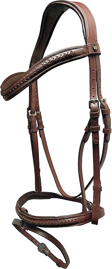 Braided Havana Brown Leather Bridle with Removable Flash – Padded Browband & Noseband – Horse Riding Bridle for Schooling & Show - Size Full