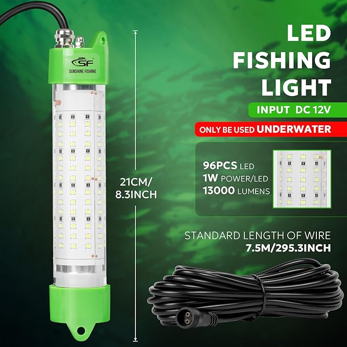 SF DC 12V LED水中集魚灯 45W 70W 100W 集魚灯 5600 7000 13000lm グリーン集魚灯 ドックおよびボート用 水中IP68防水 シガーライターまたはバッテリークリップ付き
