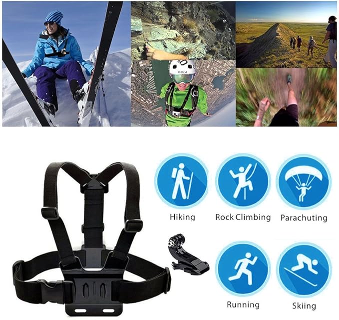 Chest Harness Mount Compatible with Gopro Hero 13 12 11 10 9 8/AKASO EK7000 Brave 4/ODDV/Hiicam/Icefox/Surfola/Camlance/WOLFANG Action Camera Accessories, Adjustable Chest Strap Mount with J Hook
