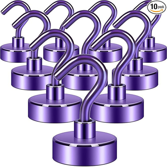 Neosmuk Magnetic Hooks, Heavy Duty 40lb+ Strong Magnet Hook for Cruise Cabins, Cruise Ship Essentials for Hanging, Metal Wall Refrigerator Hangers (Purple, 10 Pack)