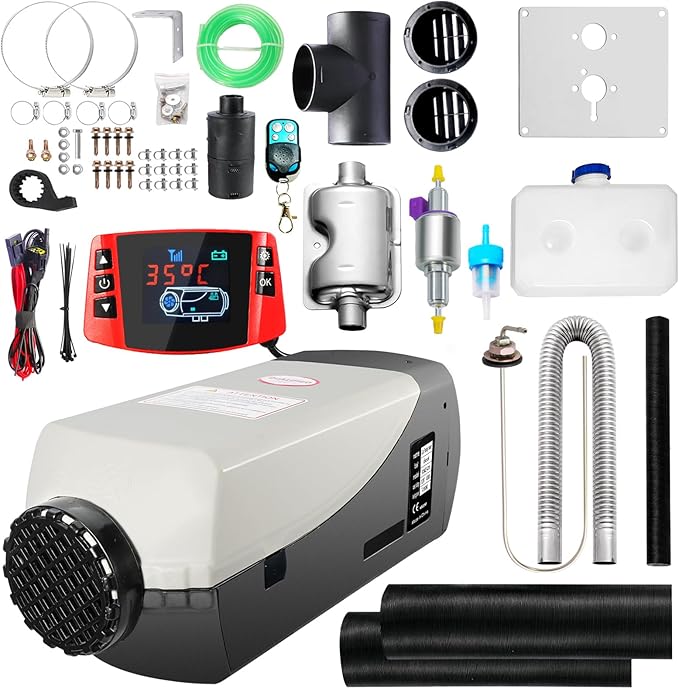 WAYSKA Diesel Heater 12V, 5L Tank, Diesel Heater 2KW, Muffler, Diesel Parking Heater with LCD Monitor & Remote Control for Trucks, Trailer, Boat and Motor-Home