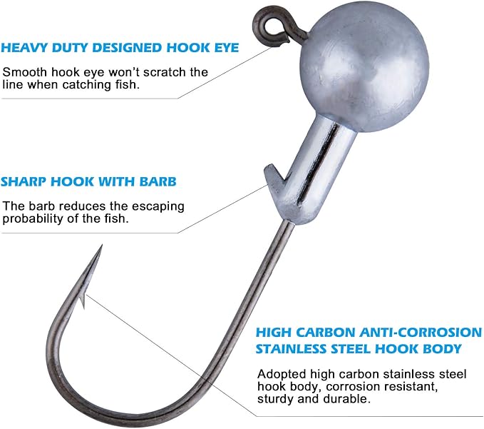 Goture Round Lead Jig Head Hooks for Freshwater & Saltwater Fishing, Swimbait Jig Heads with Fishing Box, Ideal for Trout & Bass
