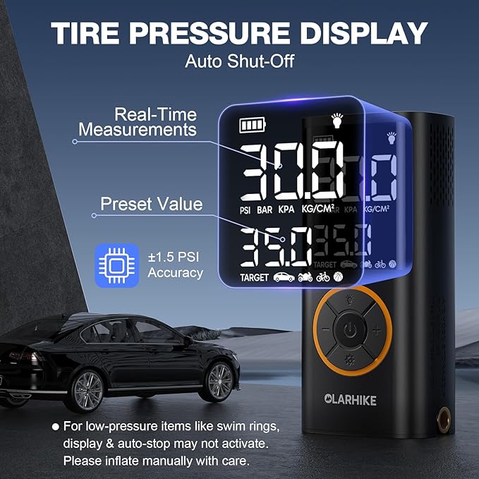 OlarHike Tire Inflator Portable Air Compressor, 6000mAh,Smart Dual Hose System, Auto Air Pump for Car Tires, Bike,Bicycle, Motorcycles, with LED Light & Digital Pressure Gauge，Gifts for Men & Women