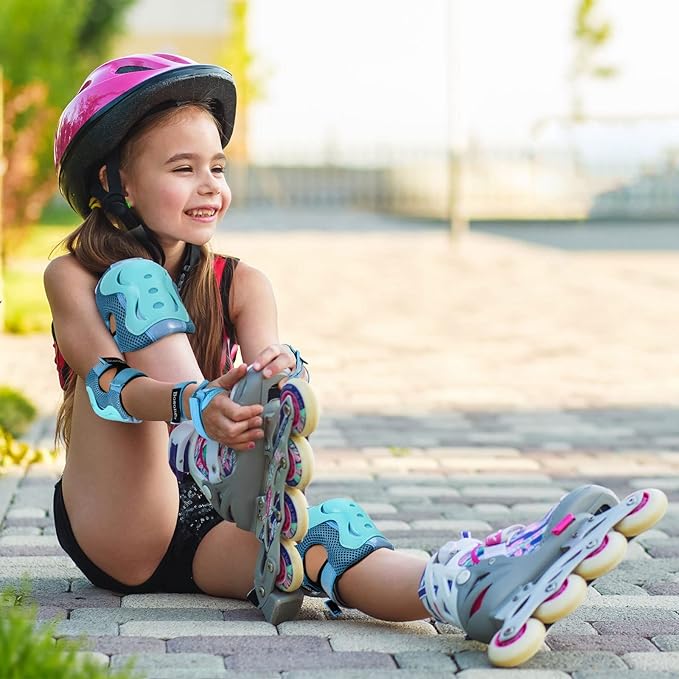 BOSONER Knee Pads for Kids Roller-Skating: Adjustable Protective Gear Set Knee Elbow Pads Wrist Guards for Bike Cycling Skateboarding Scooter Gifts 3-8 / 9-15 Years Boys Girls