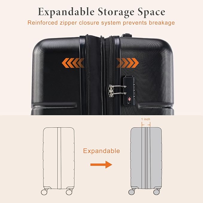Sweetcrispy Carry on Suitcase Set, Luggage with Spinner Wheels, Hard Shell ABS, TSA Lock, Bronze Black, 3-PCS Set (20/24/28 inch)