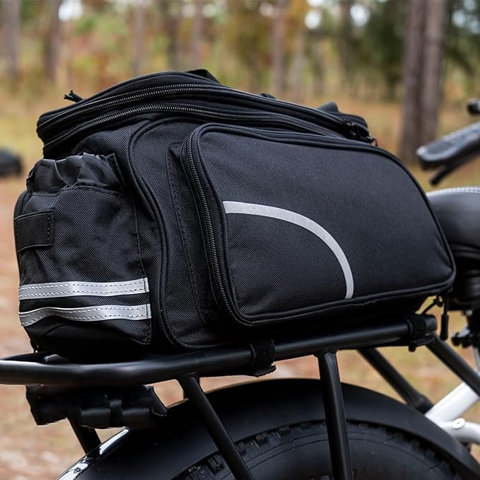 Bike Rack Bag,20L Large Capacity Waterproof PVC Bicycle Pannier Saddle Bag with Multiple Foldable Pockets for Rear Rack, Commuter Travel Outdoor Cycling Road Mountain Ebike,Reflective Strips, Black