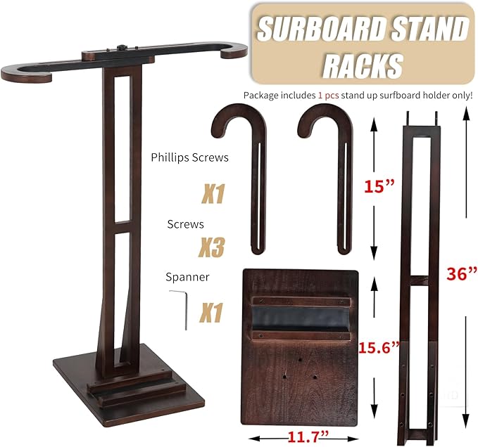 Surfboard Stand Racks, Sturdy Surfboard Racks Standing with Floor-Standing Design,Stand Shortboard and Longboard Organizer, Beech Wood, Coffee, 1PCS