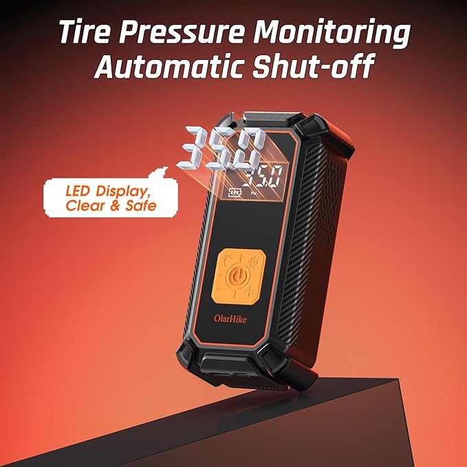 OlarHike Family Choice Awards Winner Cordless Tire Inflator Portable Air Compressor, Dual Power - 5400mAh&12V DC, Air Pump for Car Tires, Bike, Motorcycle, Electric Pump, Digital Pressure Gauge