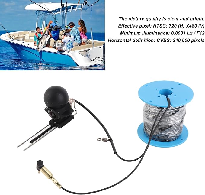 Underwater Fishing Camera with 65ft Cable – CVBS Format HD Transmission, 3.5mm Plug for Boat Fish Finders