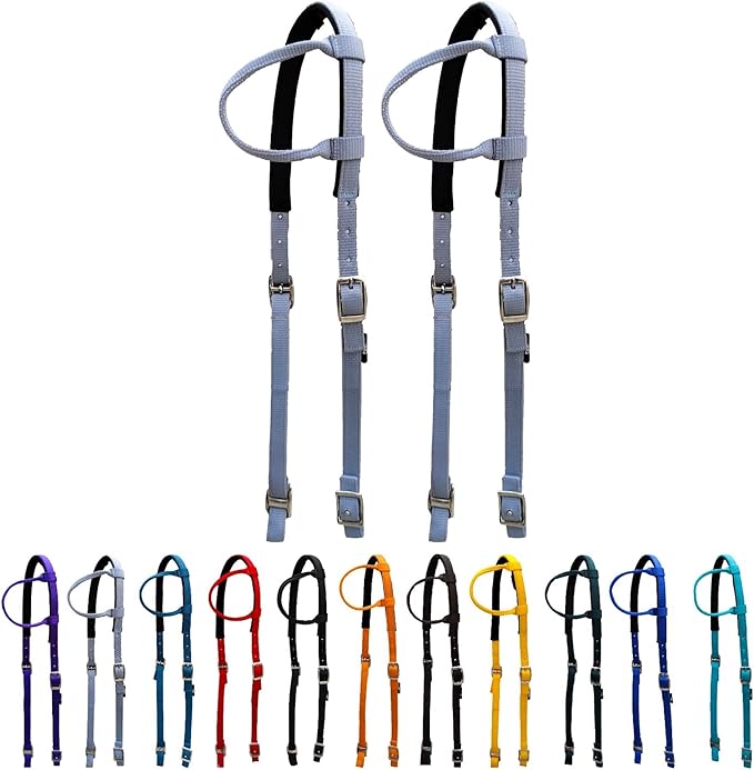 Majestic Ally Nylon Padded Sliding Single Ear Headstall for Horses- Set of 2 - Multiple Colors