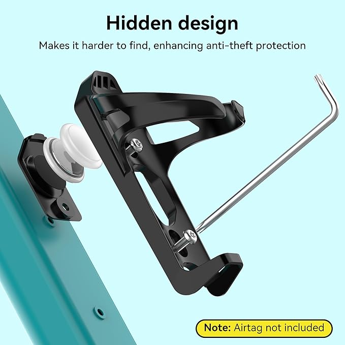 for Airtag Bike Water Bottle Holder, Waterproof for AirTag Mount Hidden GPS Tracker Anti-Theft, Bicycle Bottle Cages with Safety Screw Tool, Universal Drink Cup Holder for Road MTB Bikes