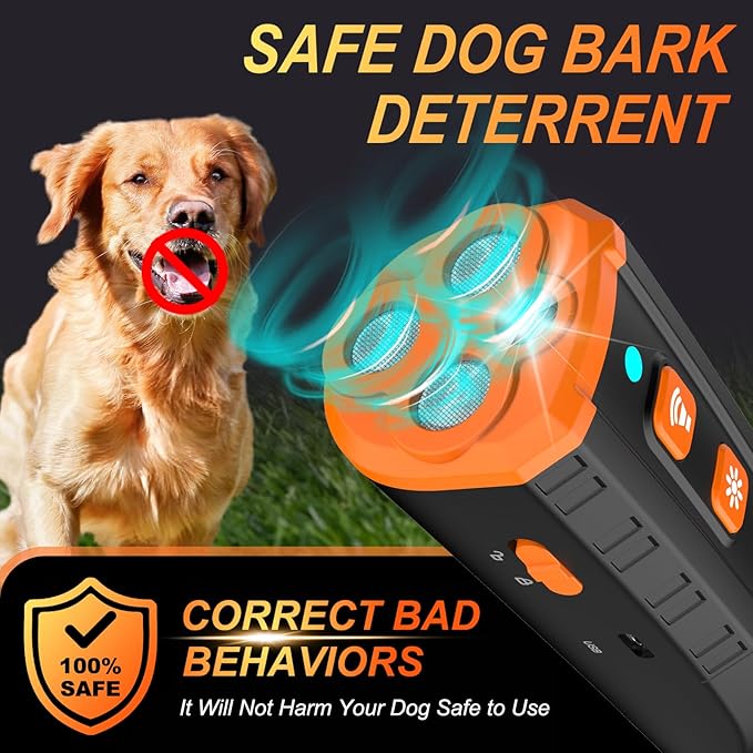 Dog Bark Deterrent Device, Anti Barking Device Bark Button for Dogs with 3X Ultrasonic Silencer, Stopping Own or Neighbor's Dog Barking, Dog Behavior Training, Safe, Rechargeable, Indoor Outdoor