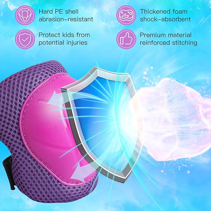 Wemfg Kids Protective Gear Set Knee Pads for Kids 3-14 Years Toddler Knee and Elbow Pads with Wrist Guards 3 in 1 for Skating Cycling Bike Rollerblading Scooter