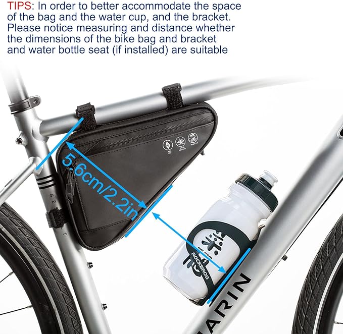 2L Bike Frame Storage Bag with Water Resistant Reflective, Bicycle Storage Pouch with 2 Side Pockets, Strap-On Under Seat Tool Accessories Pouch for Mountain Road Bike, MTB