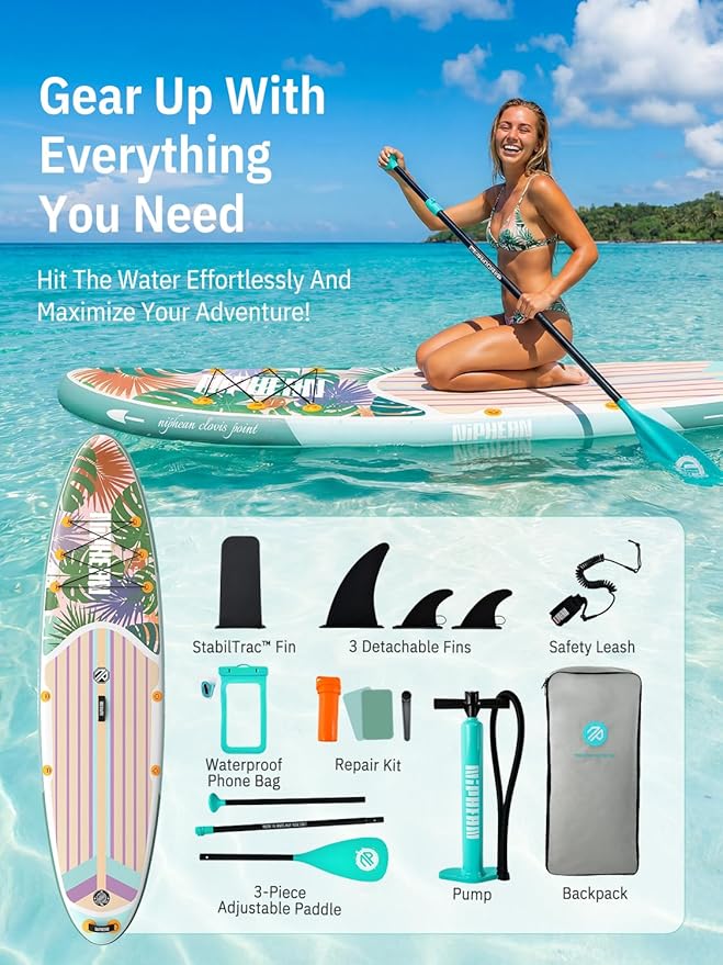Niphean Inflatable Stand Up Paddle Board with SUP Accessories, Anti-Slip EVA Deck, 10’6’’ Inflatable Paddle Boards for Adults & Youth of All Skill Levels